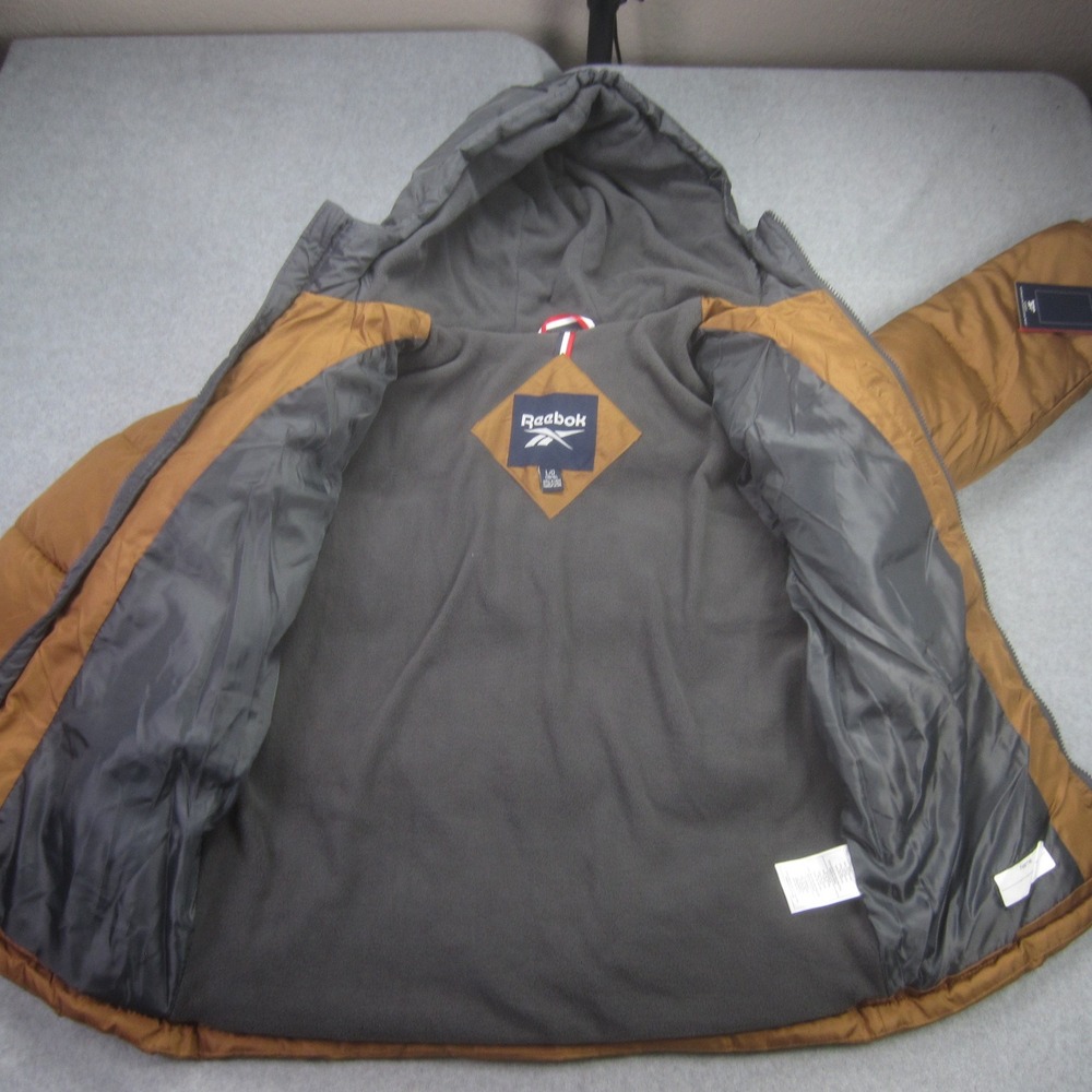 Reebok‎ Jacket Boys Youth Large 14/16 Timber Brown Grey Puffer Hooded Full Zip - Picture 7 of 16